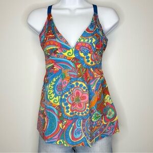 TIBI Colorful V-Neck Floral/Paisley Print Tank Top Size 4